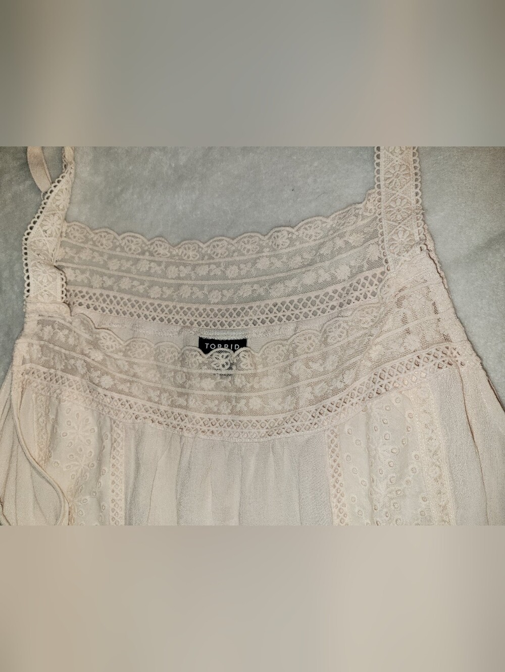 Torrid Ivory White Whimsical Square Neck Strappy Pullover Tank Blouse Sz 4... - Picture 6 of 8